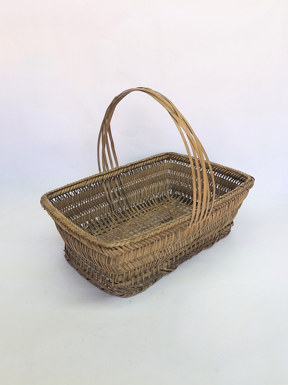 VINTAGE Woven Rectangular Basket with Handle Natural Brown 12"